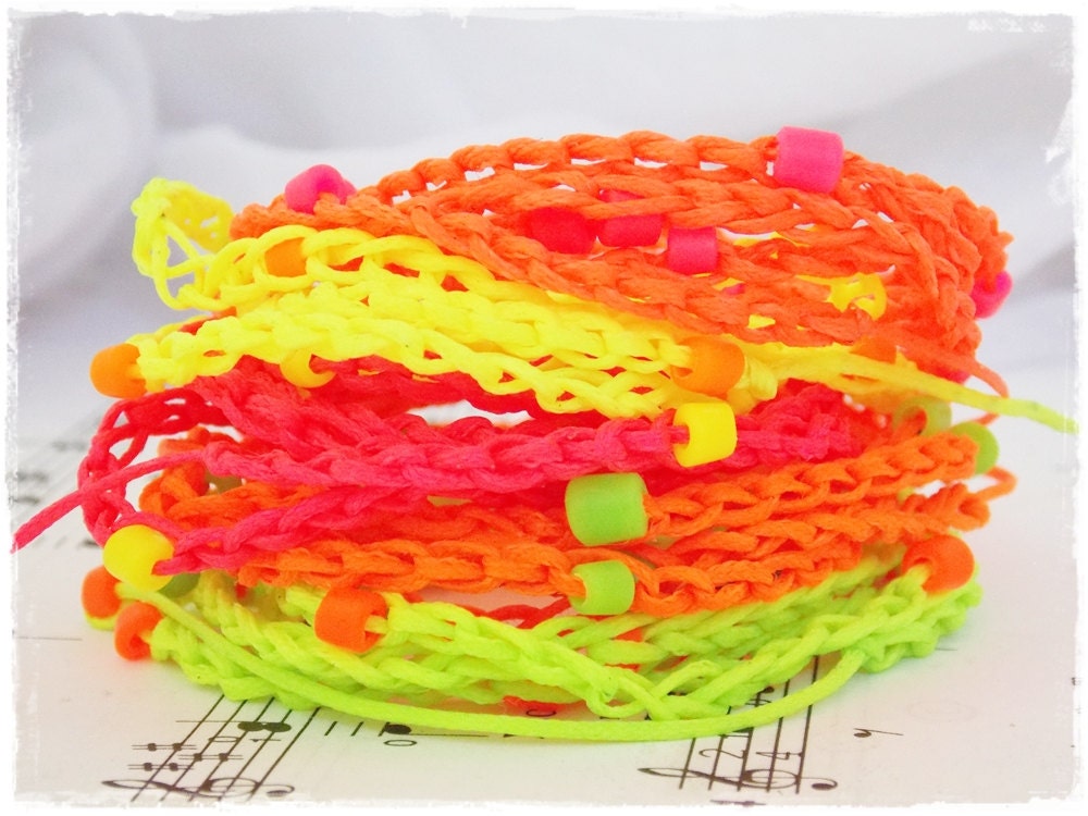 Neon Wrap Bracelet Bohemian Friendship Bracelet Crochet Beaded Bracelet Fluo - Picture 4 of 11