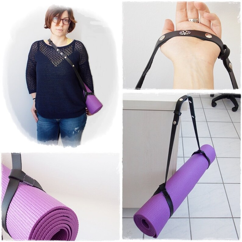 Yoga Mat Strap Black Leather Mat Strap Yoga Mat Carrier Etsy