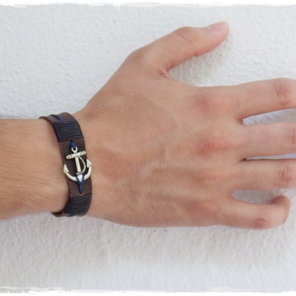 Men's Leather Bracelet, Leather Nautical Bracelet, Anchor Bracelet For Him, Nautical Anchor Leather Bracelet, Nautical Wedding Bracelet