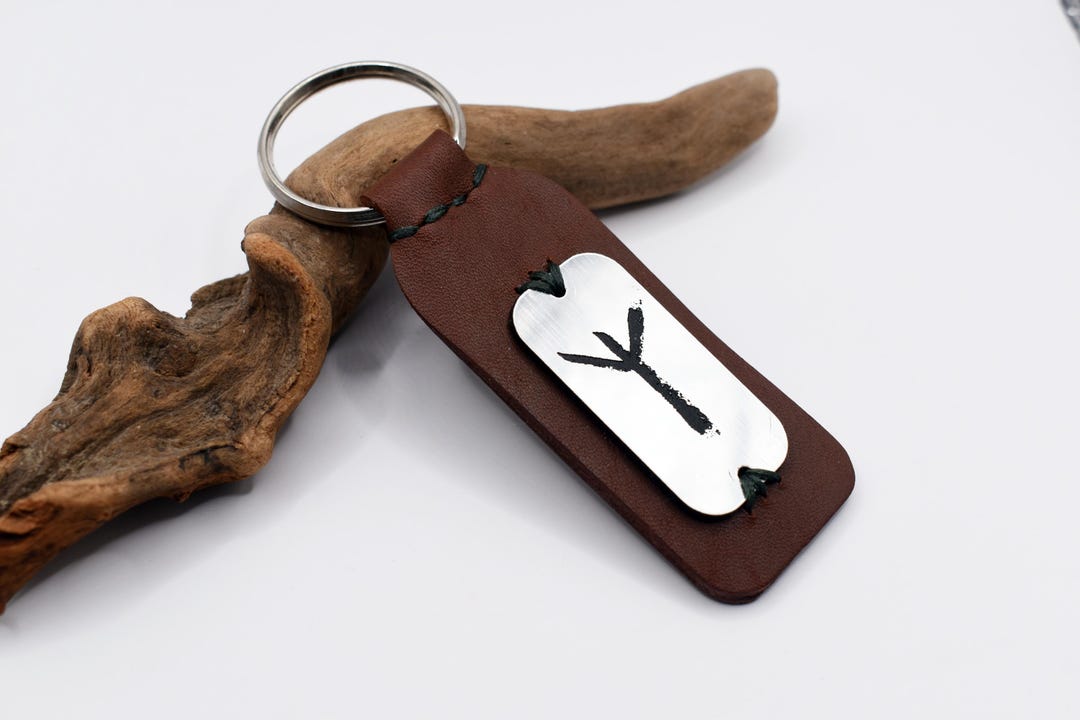 Key Ring Rune PERSONALIZED Runic Leather Keychain, Algiz Rune Keyring, Viking Norse ...