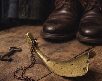 Chausse-pieds en laiton antique avec chaîne | Décoration vintage pour chaussures