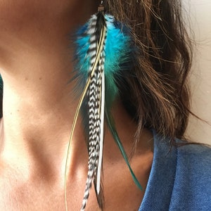 Pair of Turquoise Feather Earrings: Boho Luxe Statement