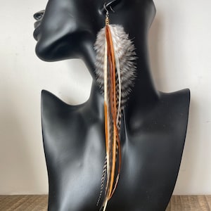 Boho Feather Earrings: Striped & Natural, Hypoallergenic Steel