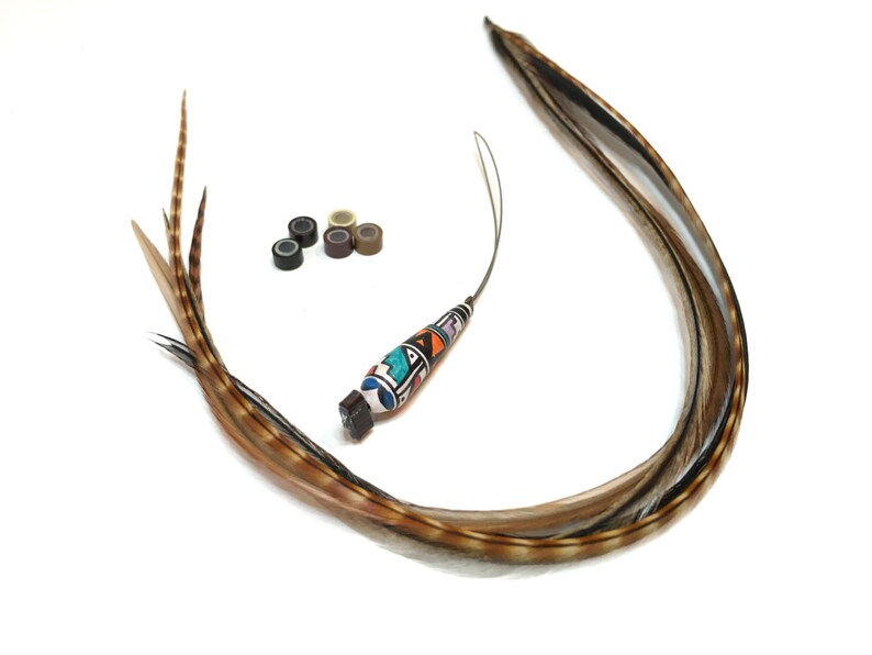 Feather Hair Extension Kit 5 Real Bonded Thin Feathers With 3 Etsy