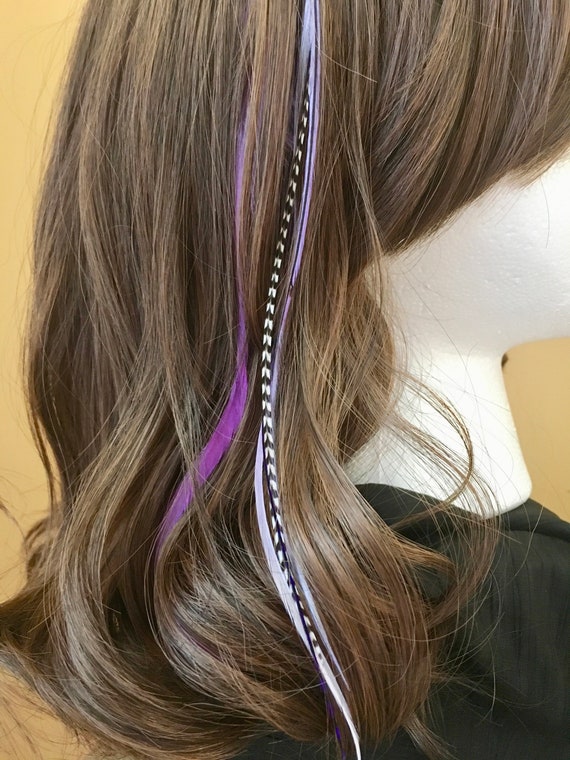 Feather Hair Extension Clip in Purple Tones and Grizzly, Feathers,  Extensions, Festival Hair, Lilac, Kit, Piece, Weft, Accessories, Colour -   Israel