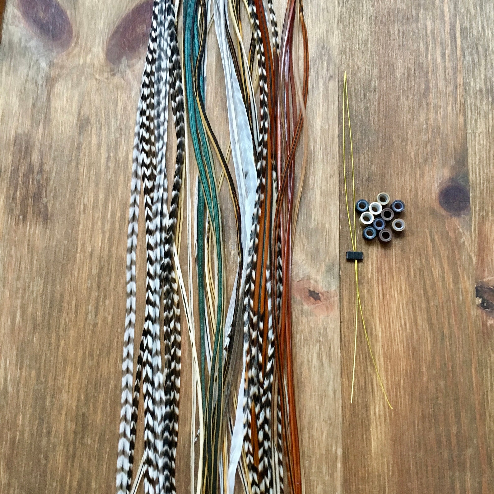 10 Premium Feather Extension Kit With Crimp Beads Threader Etsy