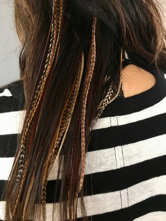 Brown feather hair extensions discount