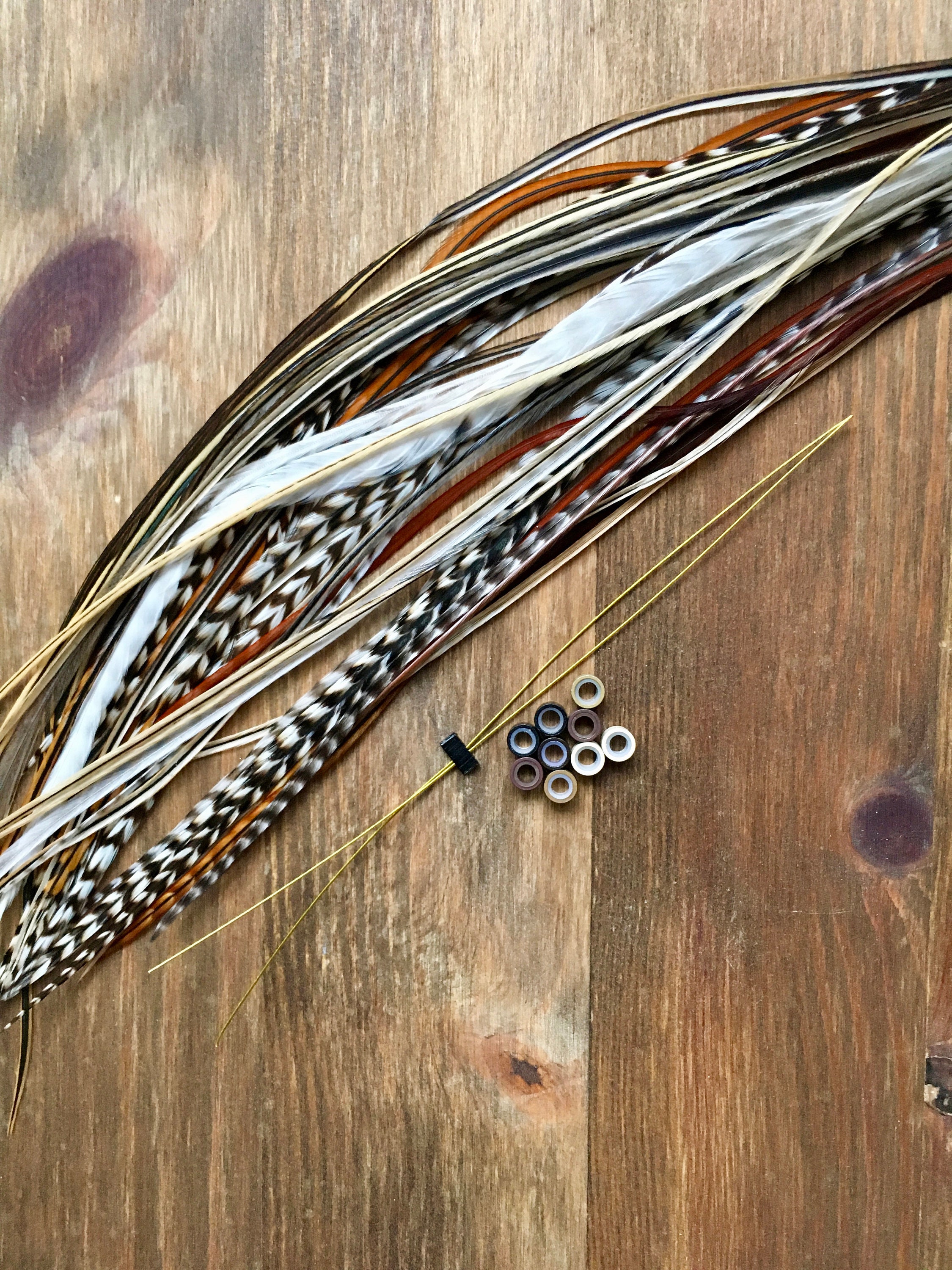 10 Premium Feather Extension Kit With Crimp Beads Threader Etsy Canada
