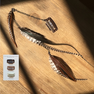 Feather hair clip in extension, natural warm colors, boho hair accessories hair barrette women's feather hair accessories long hair feathers