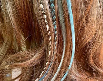 Kit de extensiones de cabello con plumas azules: plumas de gallo naturales, hazlo tú mismo