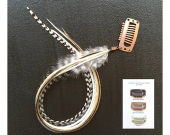 Grizzly Feather Hair Extension Clip: White, Cream & Golden