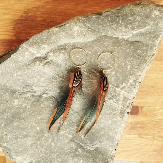 Natural Warm Feather Earrings on Hoops. Hypoallergenic. Handmade, Unique  Gift, Option of Stainless Steel Hoop. - Etsy