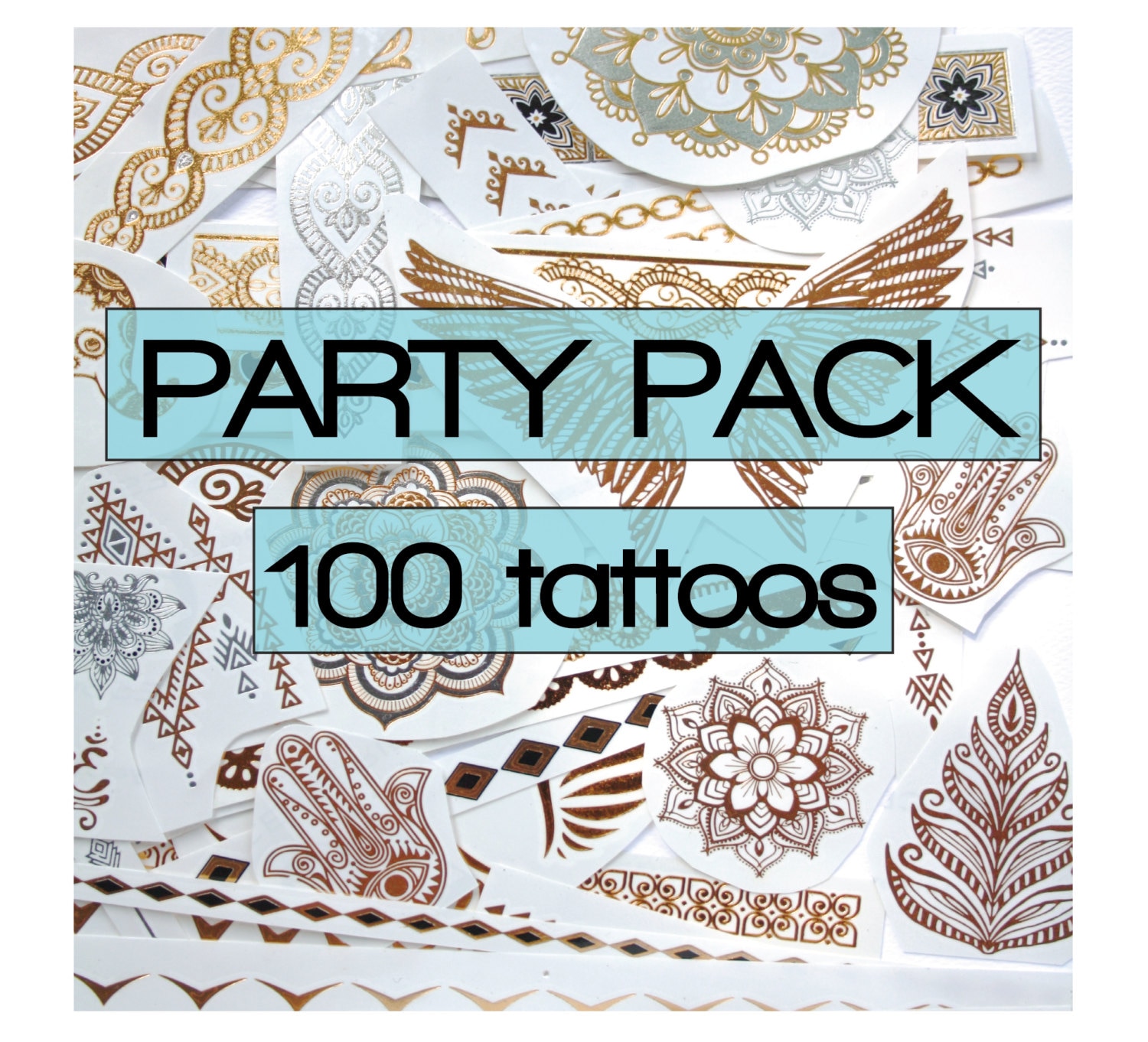 100 Metallic Temporary Tattoos: Gold, Silver & Color Highlights