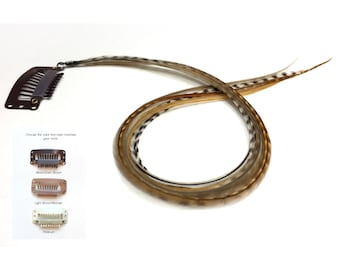 Feather Hair Extension Clip: Natural Colors, 5 Feathers in Long and Extra Long.