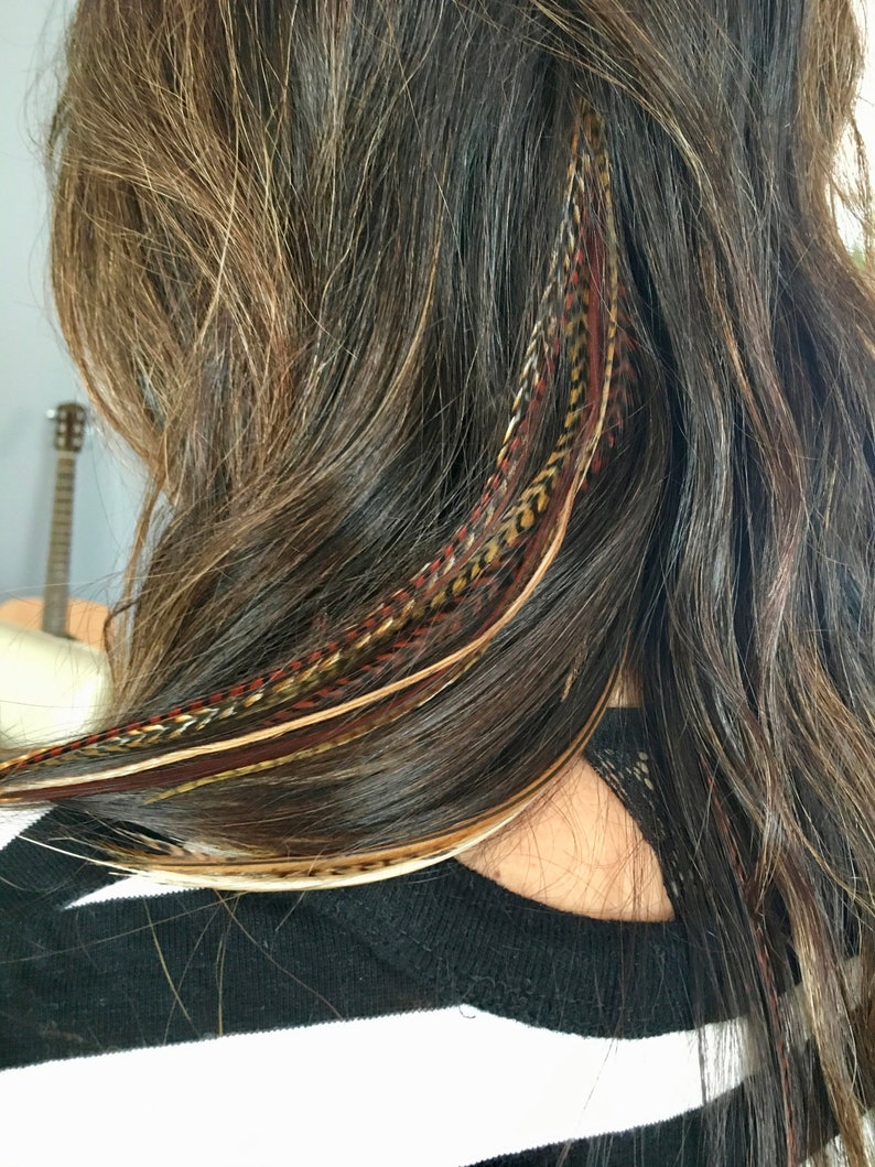 Feather Hair Extension Clip With Natural Tones Choice of Clip Etsy Canada