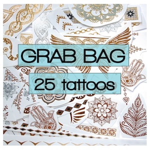 25 pieces of gold, silver turquoise temporary metallic tattoos - festival, fun, flash, party favors, gift, grab bag, favours, bachelorette