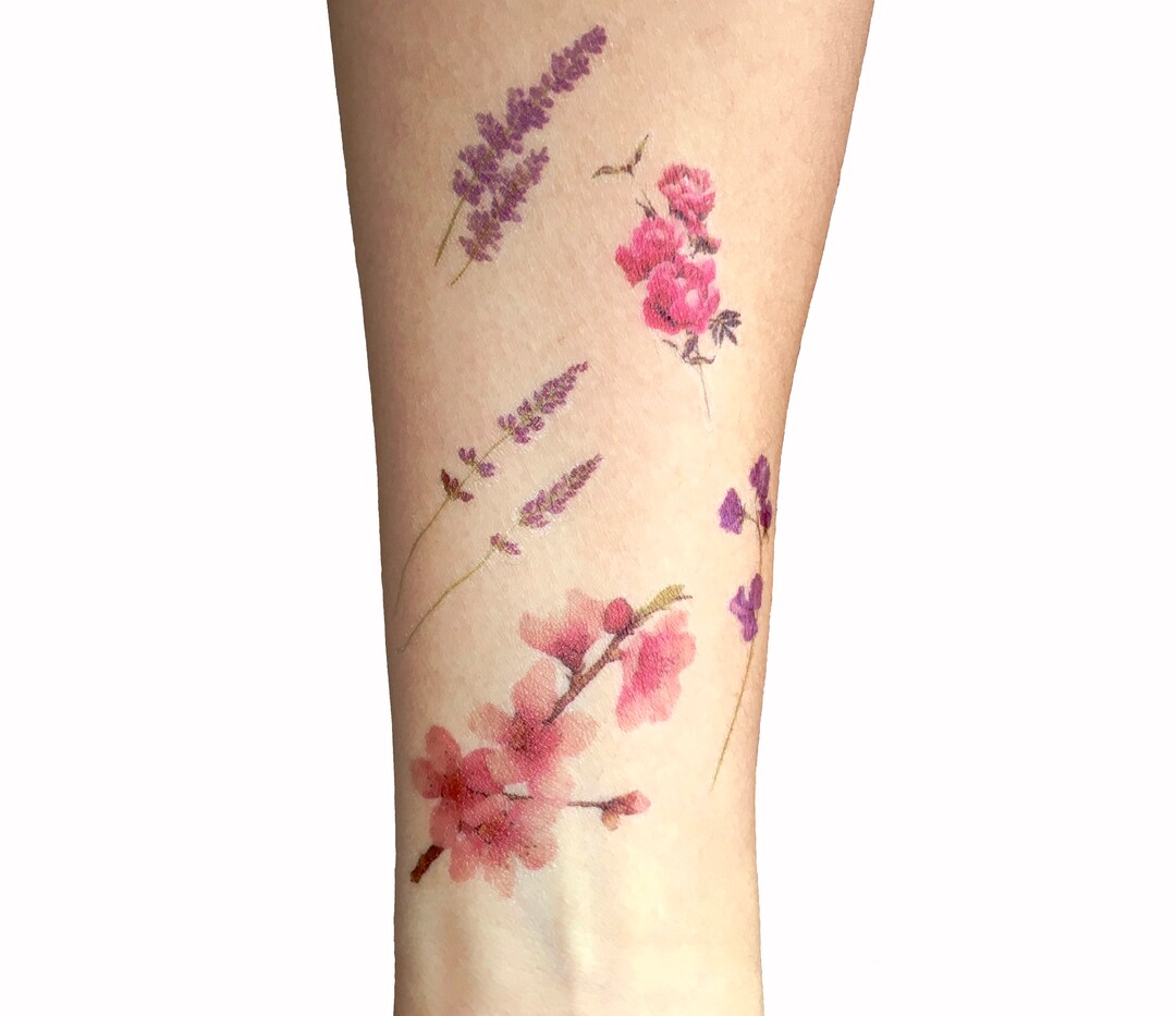 5 Delicate Floral Temporary Tattoos. Fresh Spring Bouquet Collection ...