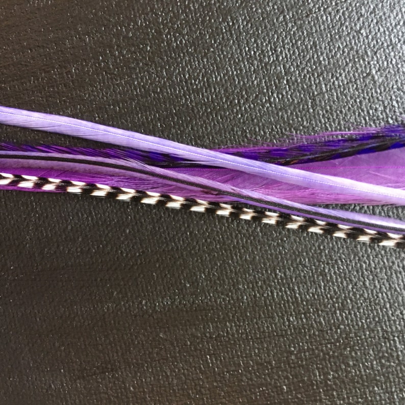 Feather hair extension clip in purple tones and grizzly, feathers, extensions, festival hair, lilac, kit, piece, weft, accessories, colour image 5