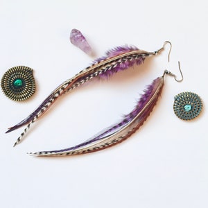 Purple Feather Earrings: Handmade Bohemian Statement Jewelry