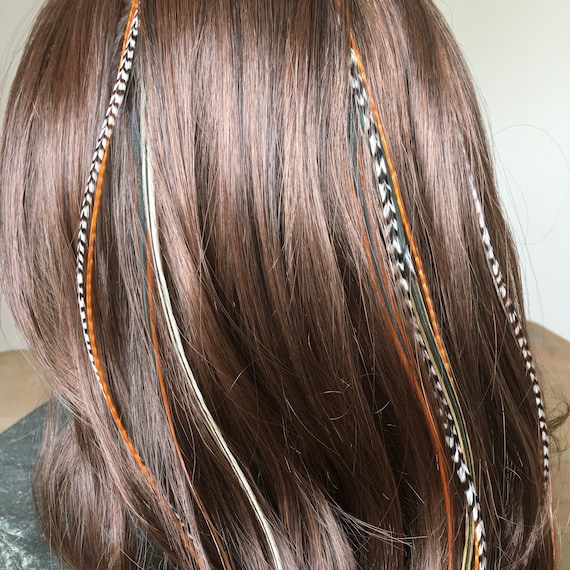 25 Feather Hair Extension DIY Kit with Beads, 1 Threader and Instructions. Surprise Mix of Natural Colored 8-12 Feather Extensions.