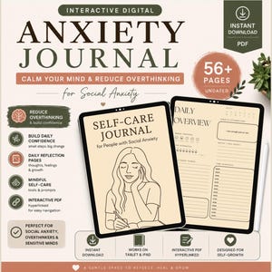 Anxiety Journal PDF | Mental Health Planner | Self Care & Reflection Workbook | Interactive Digital Journal