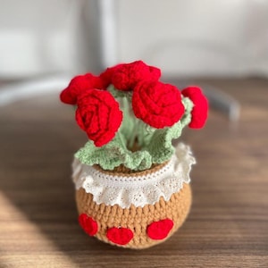 Handmade Crochet Roses – Mini Amigurumi Flower Bouquet in Heart Pot