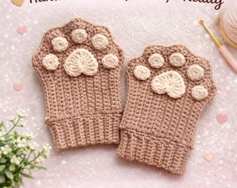 Guanti a zampa di gatto fatti a mano all'uncinetto / Guanti senza dita kawaii