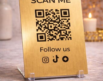 Individuell gestaltete 15x20cm QR-Code-Aluminiumplakette – Silber/Gold – Scan Me – Soziale Medien, Google-Rezensionen, Veranstaltungen, Restaurantmenüs