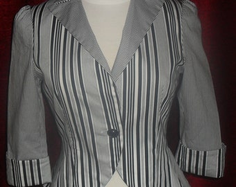 IrlandaVintage Italiano Listrado PEPLUM JACKET Preto/Branco Tamanho M