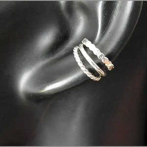 ear cuff silver hammered twisted dots smooth beads sterling no piercing gifts image 1