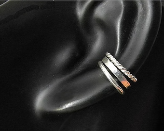 earcuff silver hammered twisted dots smooth beads sterling no piercing