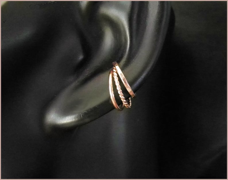 earcuffs 3 rings fake piercing gold rosegold silver hoop gift for her birthday imagem 4