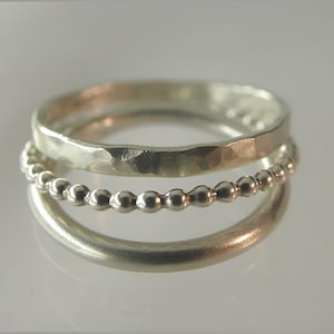 Stapelringe 925 Set Silber Kugelring 3 Damenringe gehämmert Vorsteckring Fingerring Ring Sterling Geschenk - Art-Nr.  111