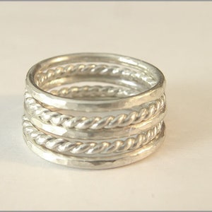 stackable rings women set 925 sterling silver gold hammered twisted woman gift for her birthday image 1