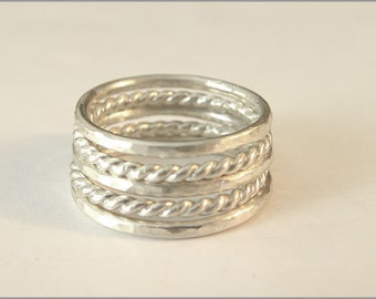 stackable rings women set 925 sterling silver gold hammered twisted woman gift for her birthday