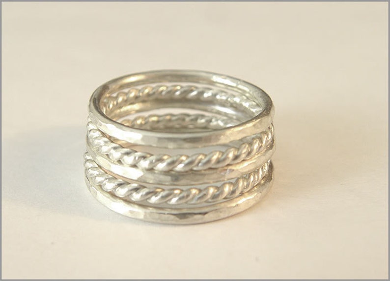 stackable rings women set 925 sterling silver gold hammered twisted woman gift for her birthday image 1