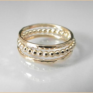 stackable rings gold silver set woman beaded  hammered 925 sterling silver engagement ring