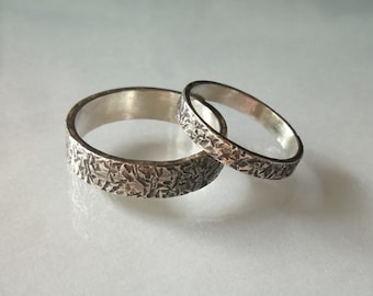 Trouwringen verlovingsringen zwarte trouwringen set sterling zilver gehamerd ongebruikelijke designerringen unieke bruiloft '90