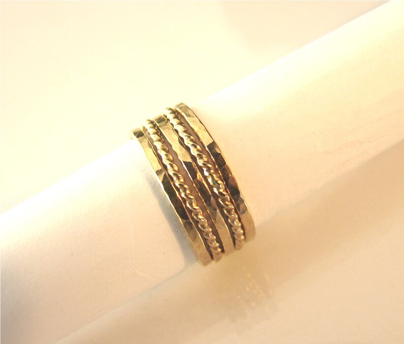 stackable rings women set 925 sterling silver gold hammered twisted woman gift for her birthday image 3