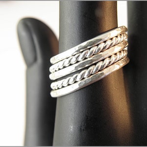 stackable rings women set 925 sterling silver gold hammered twisted woman gift for her birthday image 2