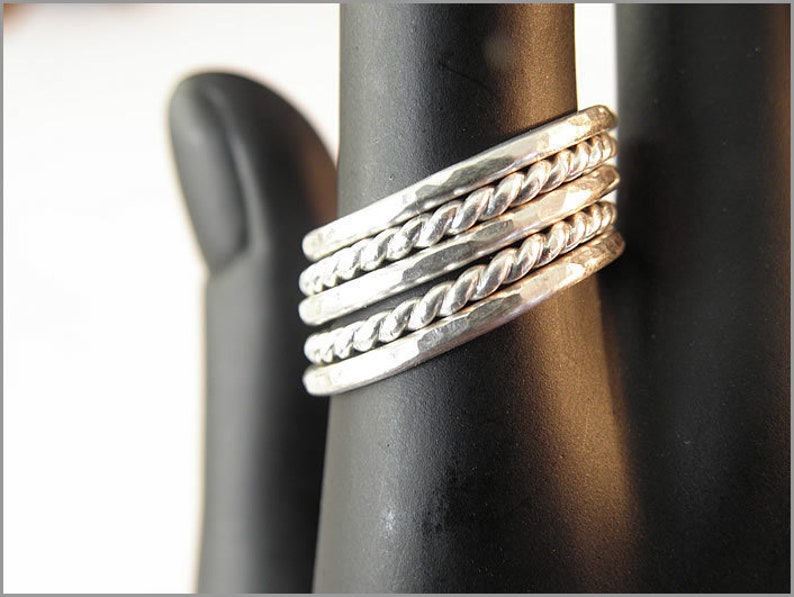 stackable rings women set 925 sterling silver gold hammered twisted woman gift for her birthday image 2