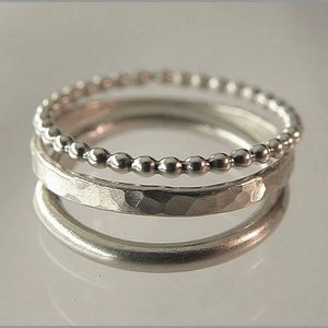 stacking rings 925 Set of 3 Sterling Silver bead hammered women stacking image 2