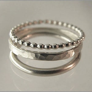 Stapelringe 925 Set Silber Kugelring 3 Damenringe gehämmert Vorsteckring Fingerring Ring Sterling Geschenk Bild 2