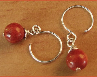 earrings red coral silver gold rosegold 925 Sterling Silver or 14k Goldfill