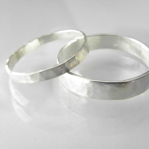 Trouwringen verlovingsringen trouwringen set sterling zilver gehamerd bijzondere design ringen unieke bruiloft jaren '90 - Art.nr. 101