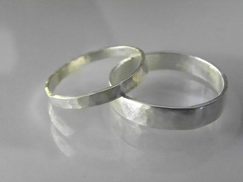 Eheringe Verlobungsringe Trauringe Set Sterling Silber gehämmert ausgefallen Designerringe einzigartig Hochzeit '90s Bild 3