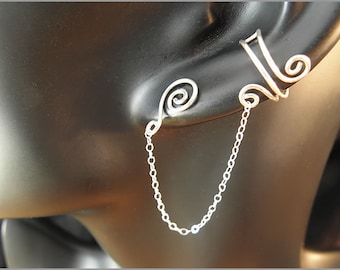 ear cuffs stud chain gold silver fake piercing 2in1 earrings earcuff woman girls birthday