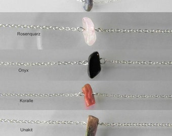 Geburtsstein Schmuck Amethyst roh zierlich Kette Silber Goldfill Rosenquarz Türkis Karneol Koralle Unakit Kristall Onyx Sodalith Lagenkette