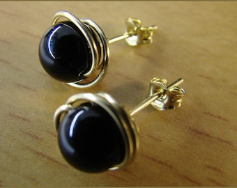 Boucles d'oreilles clous onyx or rose or rouge noir boucles d'oreilles femme pierre de naissance cadeau pour elle