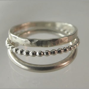 stacking rings 925 Set of 3 Sterling Silver bead hammered women stacking